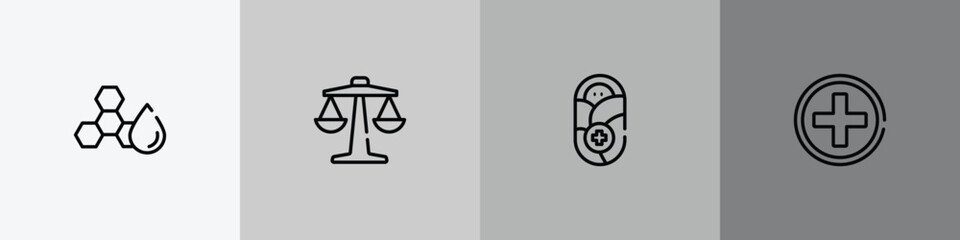 Fototapeta premium hospital outline icon set featuring trans fat, weigh scale, pediatrics, red cross icons.