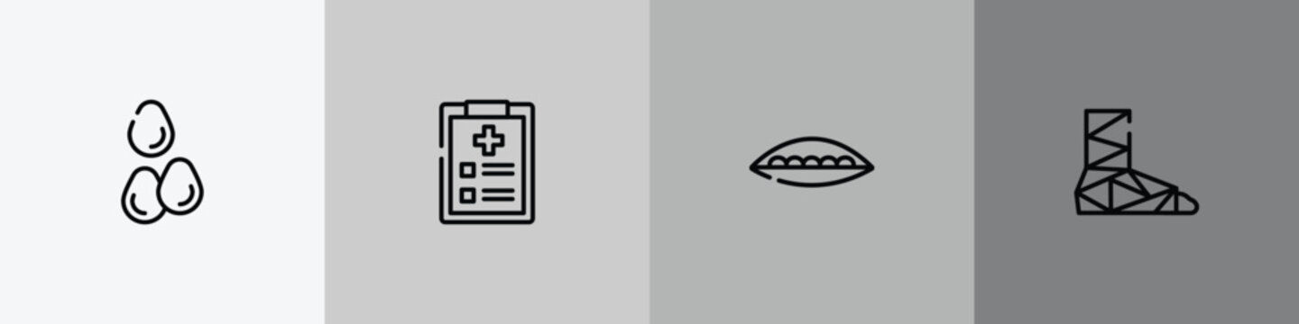 hospital outline icon set featuring sesame, examination, soya, cast icons.