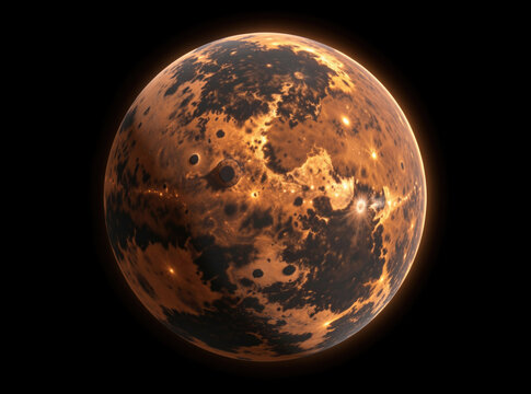 A detailed view of a planetary surface against a dark background