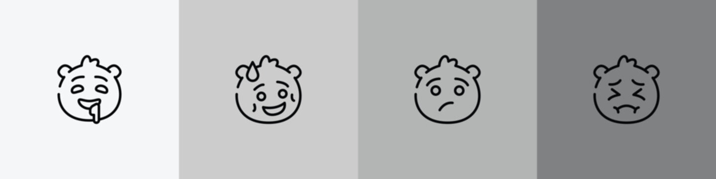 emoji outline icon set featuring drool emoji, shy emoji, annoyed pensive icons.