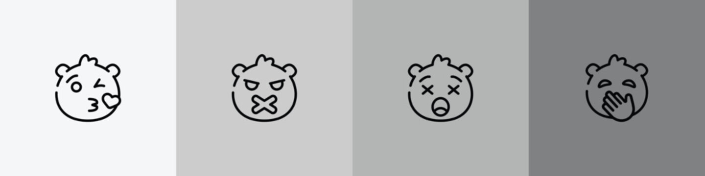 emoji outline icon set featuring love emoji, silent emoji, frowning with open mouth hand over mouth icons.