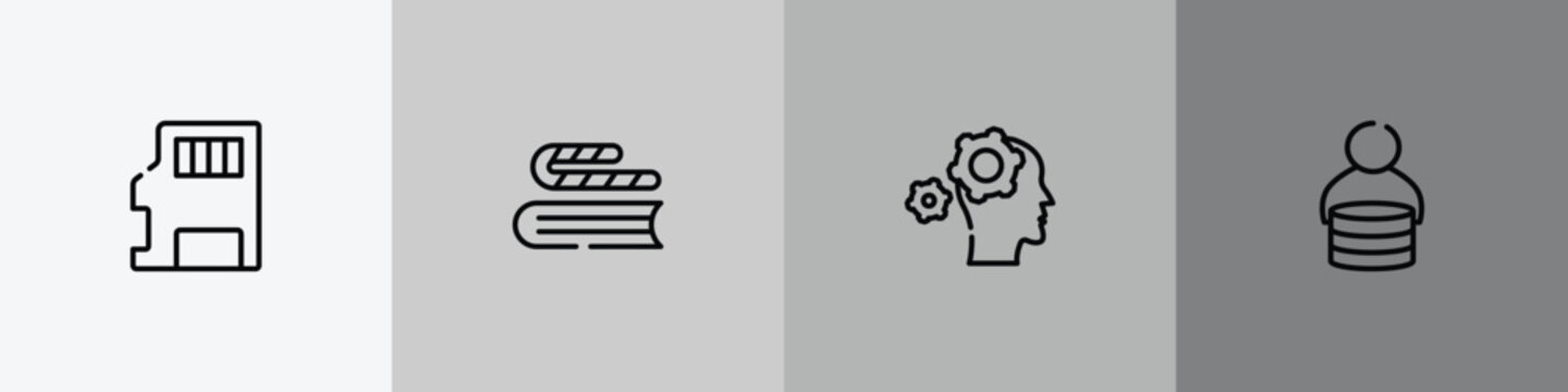 university outline icon set featuring sd, bookworm, mechanics, fee icons.