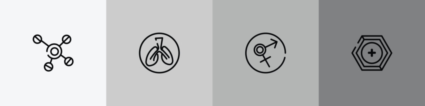 outline icon set featuring cells, respiratory, sexual transmitted disease, prevention icons.
