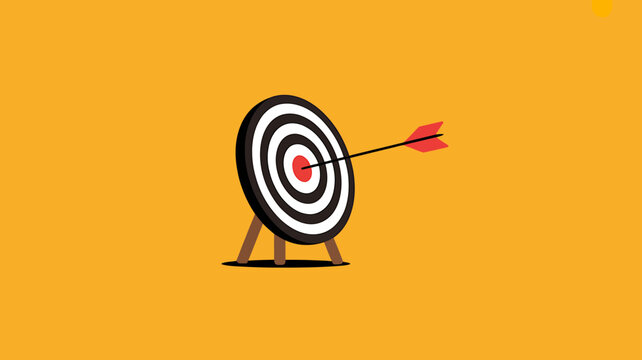 Bullseye target with arrow hitting center on yellow background  successful shot