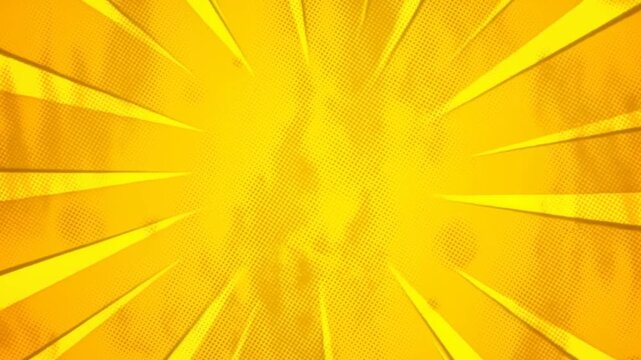 Zoom in on comic style yellow radial burst rays expanding across textured halftone background pop art graphic backdrop