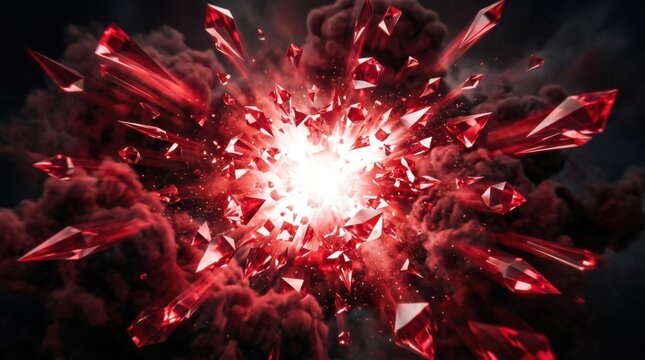 Dramatic Red Crystal Explosion with Glowing Center