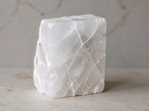 A single white rock sits atop a flat surface, possibly used for decorative purposes or as a paperweight