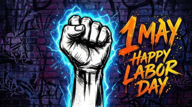 International Workers Day Graphic with Electric Fist Motif
