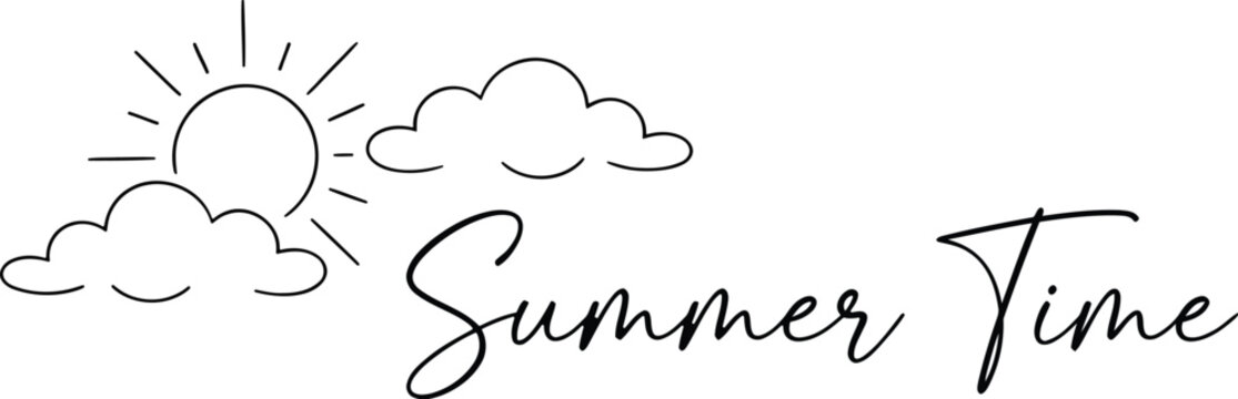 Summer time illustration with sun and clouds for seasonal greeting cards and posters