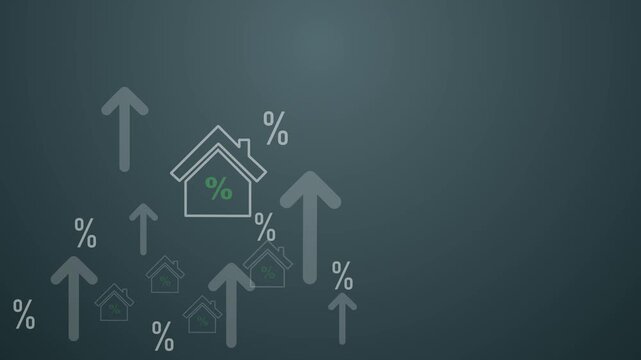 Online business, coin on stack with virtual house and percentage icon. Conceptual for rising real estate interest rates, mortgage loan calculation, property tax, Motion graphics of sale concept