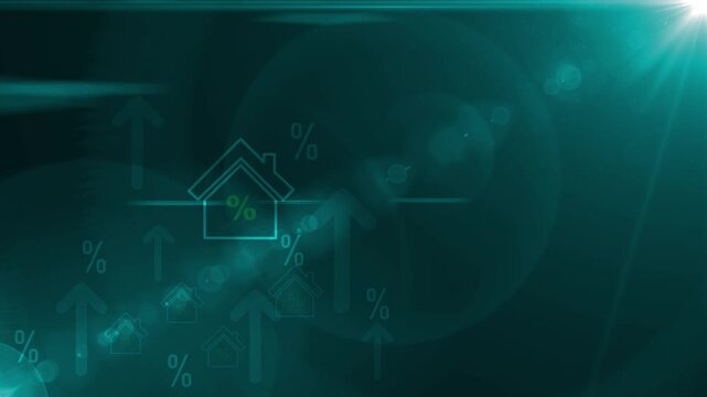 Online business, coin on stack with virtual house and percentage icon. Conceptual for rising real estate interest rates, mortgage loan calculation, property tax, Motion graphics of sale concept