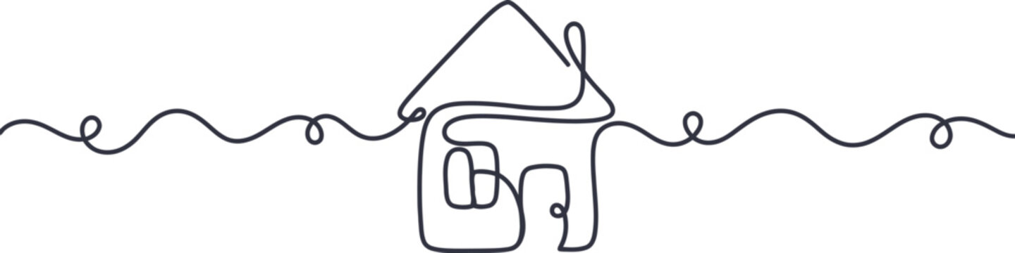 Minimalist house outline with festive string lights for home decor and holiday illustration