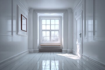 Fototapeta premium Elegant white hallway with natural light and minimalist decor