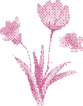 Daffodils rendered in a digital pointillist style with a simple white background