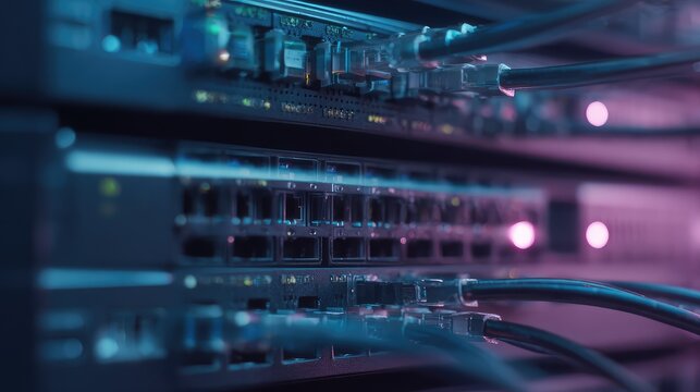 Network connections communicating digital data at server rack