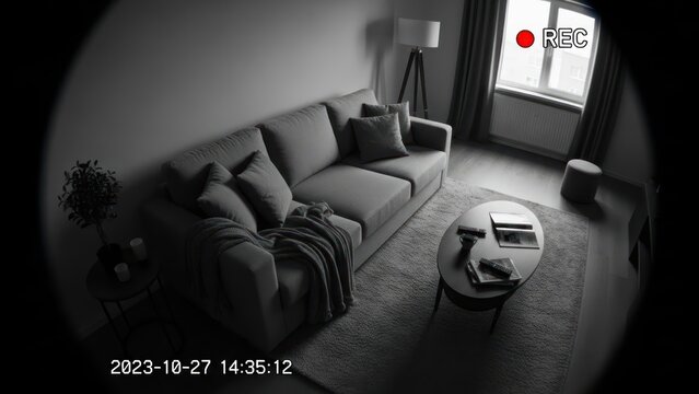 Security camera view of living room.