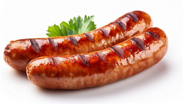 grilled sausage isolated on white background ready to eat