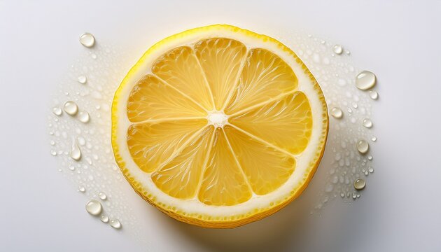 juicy lemon slice showing refreshing pulp and rind on white background
