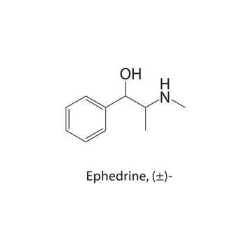 Ephedrine (&plusmn;) skeletal structure. sympathomimetic compound schematic illustration. Simple diagram, chemical formula.