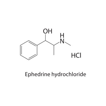 Ephedrine hydrochloride skeletal structure. sympathomimetic compound schematic illustration. Simple diagram, chemical formula.