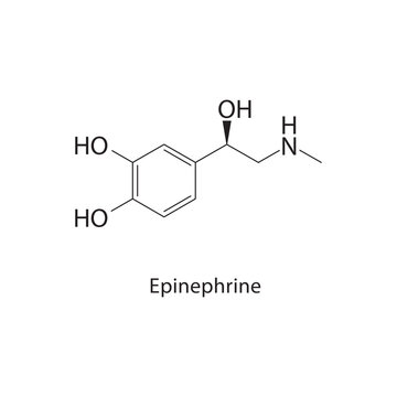 Epinephrine skeletal structure. catecholamine compound schematic illustration. Simple diagram, chemical formula.