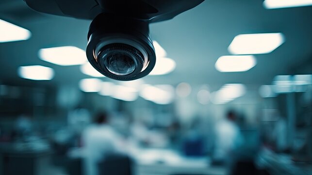 Security camera observing office environment for monitoring operations