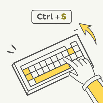Hand pressing save button on keyboard with ctrl+s shortcut
