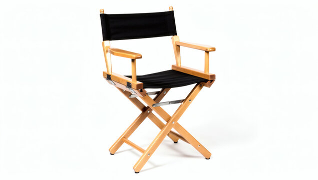 Wooden Director Chair Isolated White Background Classic Film Set Prop Movie Production Stock Photo.