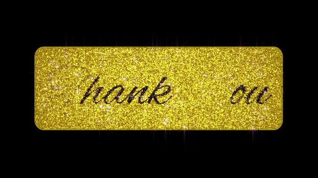 Close-up of a gold glitter name badge with handwritten script reading hank ou.