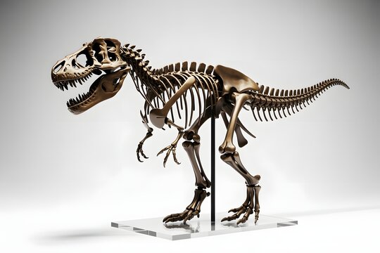 Realistic dinosaur skeleton model with muscle overlay standing upright