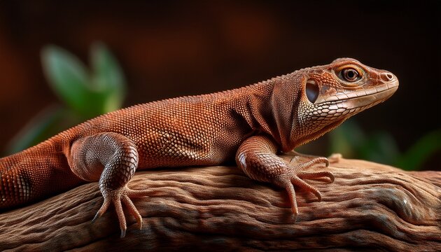 detailed macro photograph showcasing the intricate hardened skin pattern of a large brown lizard resting on a natural surface intricate reptile photography