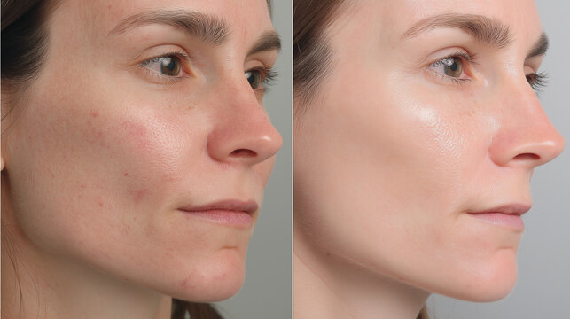 A compelling before and after comparison illustrating the successful reduction of dark spots on a woman's face.