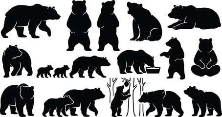 Fototapeta premium Black Bear Silhouette Vector Set – Wild Bear EPS, PNG, Clipart Bundle for Cricut and Design