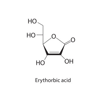 Erythorbic acid skeletal structure. antioxidant compound schematic illustration. Simple diagram, chemical formula.