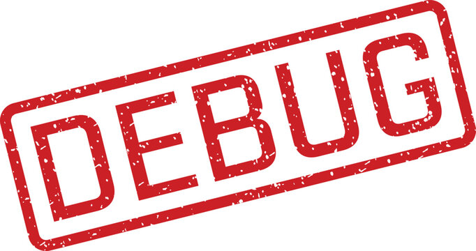 Red rubber stamp with the word 'debug' software development concept