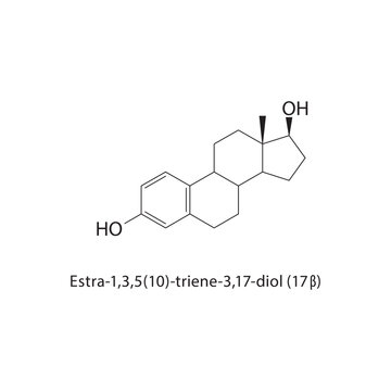 Estra-1,3,5(10)-triene-3,17-diol (17&beta;) skeletal structure. estrogen compound schematic illustration. Simple diagram, chemical formula.