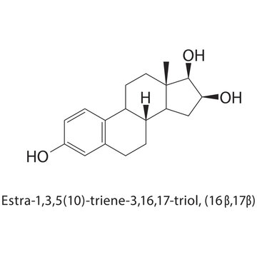 Estra-1,3,5(10)-triene 3,16,17-triol (16&beta;,17&beta;) skeletal structure. estrogen compound schematic illustration. Simple diagram, chemical formula.