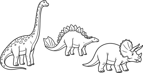 Cute dinosaur outline set with brachiosaurus stegosaurus and triceratops cartoon vector illustration for kids coloring book educational prehistoric animals collection © Manik