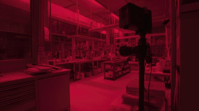 Professional darkroom equipment preparing for analog print development