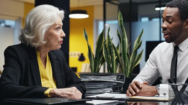 Business Discussion In An Office Atmosphere Between Two Diverse People