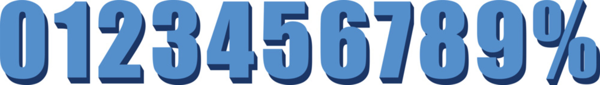 Blue 3 d numbers and percent sign, 0-9 digits