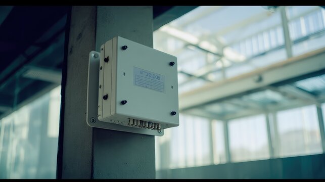 Industrial sensor box monitoring environmental conditions in facility