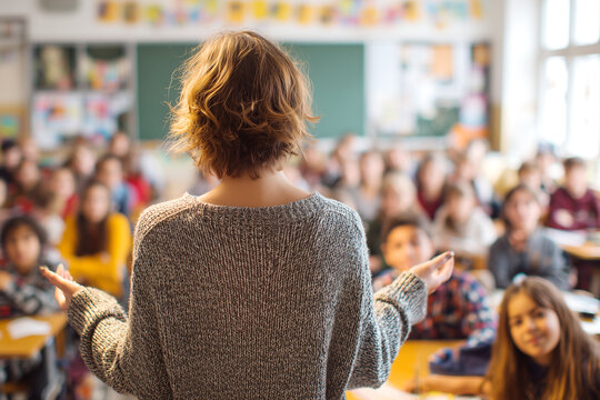 El profesor dirige el aprendizaje en el aula, guiando a los estudiantes mediante instrucci&oacute;n estructurada, participaci&oacute;n activa y compromiso en un entorno acad&eacute;mico.