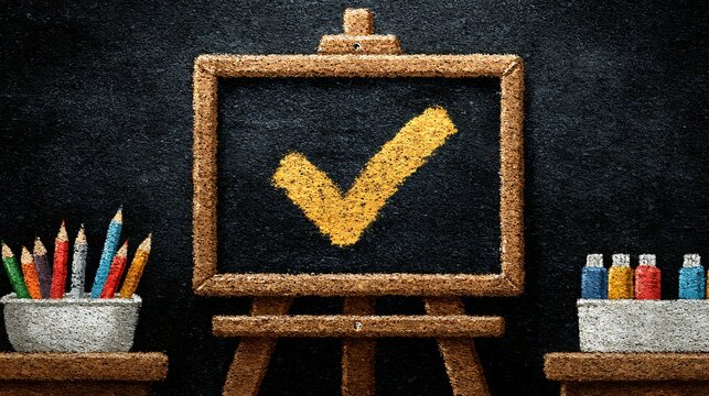 Hand drawn chalk blackboard with checkmark education icon images​