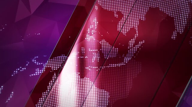 Abstract worldwide news video background loop, with digital dots globe. Digital red reflections background, ideal for news, broadcasting, and technology