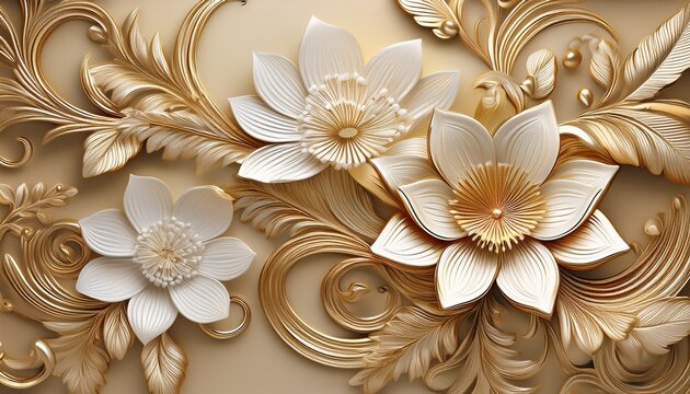 intricate gold and white floral design 3 d embossed pattern beige background luxury texture