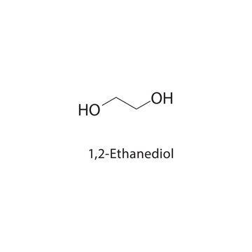 1,2-Ethanediol skeletal structure. diol compound schematic illustration. Simple diagram, chemical formula.