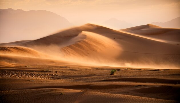 massive sandstorm engulfs desert landscape with swirling brown dust wind weather