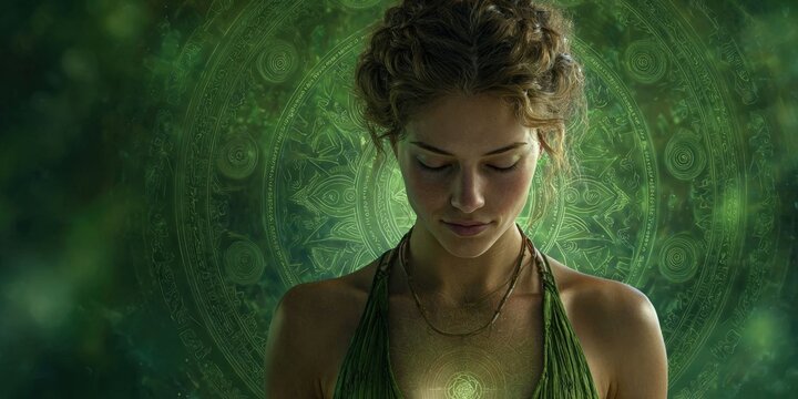 Heart Chakra Activation Concept with Sacred Pictographs Illustration