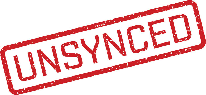 Red 'unsynced' stamp illustration on white background